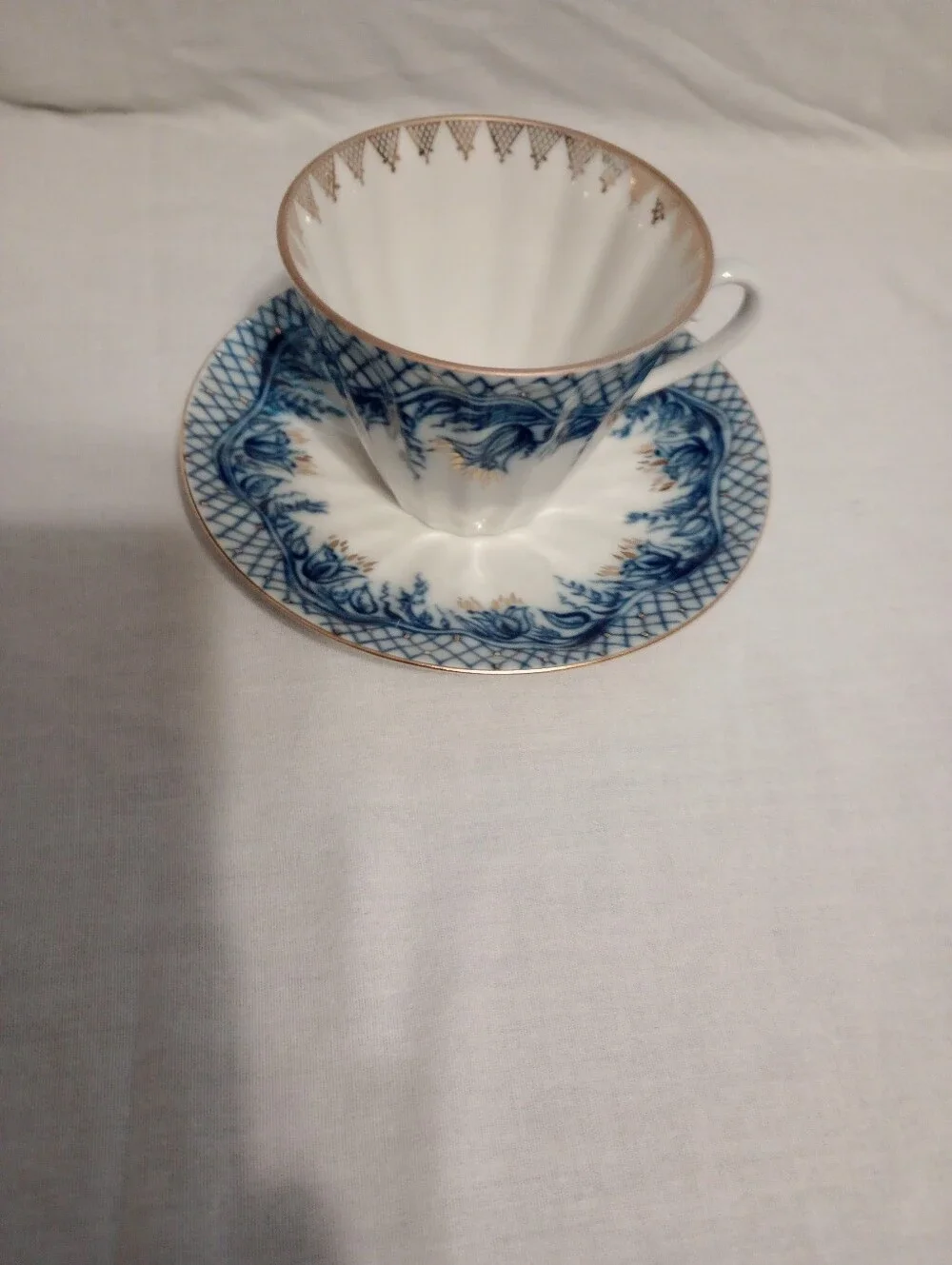 Lomonosov Imperial Porcelain Rhapsody Blue Pattern LFZ Cup & Saucer Set - Russia